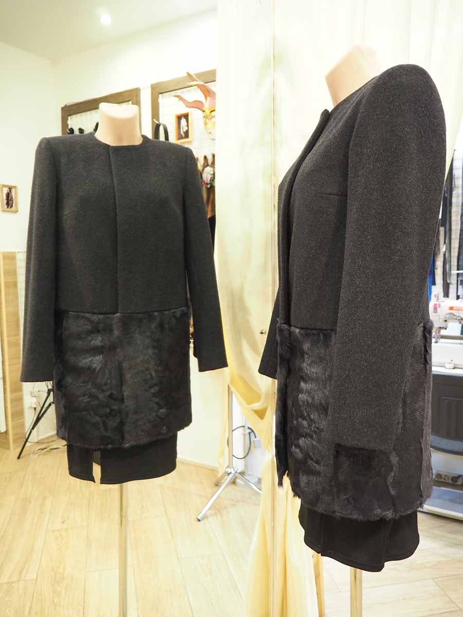 Шерстяное пальто с мехом козлика